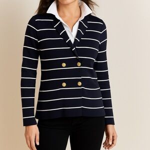 Anne Klein Black & White Striped Top, double breasted & gold buttons 50/50 sz M